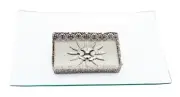 Elegant Rectangle Glass Platter Tray on Silver Metal Base with Crystal Accents