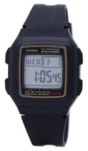 Casio Illuminator Digital 5 Alarms Dual Time Stopwatch F-201WA-9ADF Mens Watch