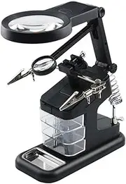 Meichoon Multifunctional Desktop Magnifier 3X 4.5X 25X Magnification Adjustable Direction with 3 Small Drawers Alligator Clips Fixed Electrical Circuit Board Repair Chip Detection Black