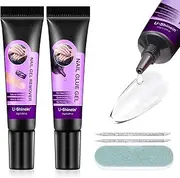 U-Shinein Solid Nail Glue Gel, 10s Quickly Dry Nail Glue Gel for Press On Nails with 10ml Gel Remover Sticks Nail File, Upgraded Super Strong No Need UV Lamp Solid Adhesion Nail Gel Long Lasting 10g