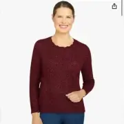 Alfred Dunner NWT Cozy Cashmelon Sweater Women's Large Pointelle Ruby Crew Neck