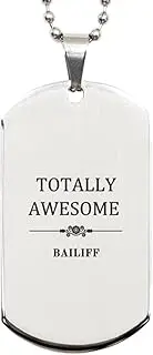 Engraved Silver Dog Tag for Bailiff - Totally Awesome Gifts for Veterans Day, Retirement, and Christmas, Silver Plated Zinc, Cubic Zirconia