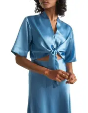 [Seed Heritage] Satin Tie Front Top in Soft Cobalt