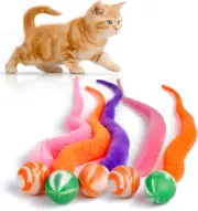 Colorful Bouncy Ball with Tail Cat Toys - 5 Pack Magic Worms