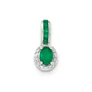 14K White GoldReal Diamond and Emerald w/Halo Pendant