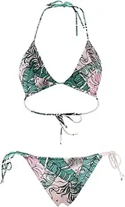 [Renelle] Women's Sports Bikini Set - Sexy String Bikini with Perfect Hold - Recycled Material, UV Protection & Chlorine Resistant - Bikini with Sporty Cut - XS/S & M/L, Banana Sunset, Medium-Large