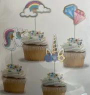 Adorable 12 Unicorn Rainbow Diamond Flower Cupcake Cake Toppers Decorations