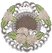 Gold Daisy and Green Leaves on Brown Doily, Placemat (15 Inch Round)