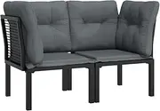 vidaXL Garden Corner Chairs - Black Poly Rattan Furniture with Dark Grey Cushions for Patio, Deck or Lounge Area - Weather-Resistant, Comfortable and Modular Design