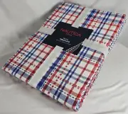 Nautica Tablecloth 60x84 Patriotic Plaid Red White Blue Cotton Rectangle