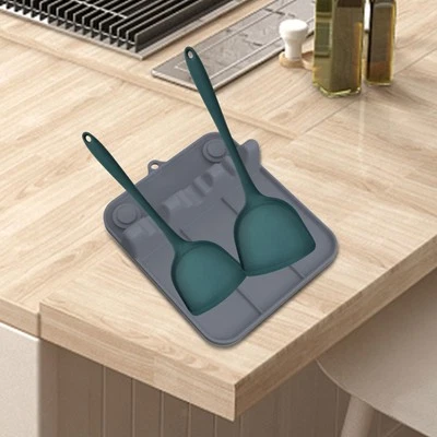 Silicone Spoon Rest Multifunctional Suction Cup with Wide Slots Storage Tray