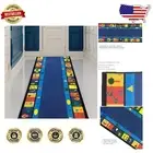 Personalized 26in Wide Runner Rug with Blue Alphabet Pattern - Low Pile Style