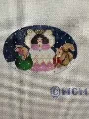 Hand Painted Needlepoint Canvas 18 CT OVAL XMAS ORNAMENT