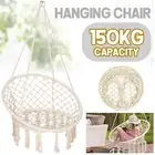 Beige Hammock Chair Hanging Swing Chair Cotton Macrame Rope Indoor Outdoor Chair