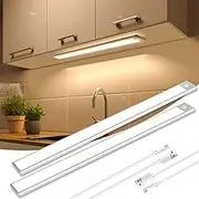 CHENBEN Kitchen Lights Under Cabinet Led 40CM, Cupboard Lights Motion Sensor 2 Piece, 3000K Warm White Strip Lights, 1500mAh USB Chargin, Suitable for Wardrobes, Stairs, Emergency Lighting