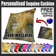 CUSHION PILLOW SEQUIN PERSONALISED Custom YOUR IMAGE Magic Cover Gift Gifts