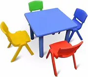 Kid's Adjustable Square Blue Table & 4 Mixed Chairs Set