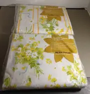 VTG Percale Tastemaker Mohawk Full Flat & Fitted Sheets Yellow & White Daisies