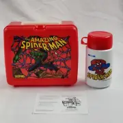Vintage 1994 The Amazing Spider-Man Red Plastic Lunchbox W/ Thermos Brand New