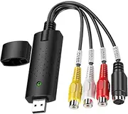 USB Video Capture, Audio Video Grabber USB 2.0 Vhs to Digital Converter, Analog to Digital Video Converter for Windows, Vhs to USB Adapter for Camcorder, DVD, Plug and Play Video Capture Device