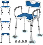 Homodoskey Shower Chair with Arms and Back Heavy Duty 330lbs, Shower Chair for Inside Shower, Shower Seat for Inside Shower Bathroom Chair with Cutout Seat & Cold-Proof Pads, Tools-Free Assembly