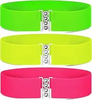 [Syhood] 80s Neon Belt Stretch Wide Waistband Elastic Belt Retro Vertical Clasp Buckle Belts for Women Girls