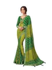 Women's Chiffon Banarasi Printed Saree With Solid Self Printed Blouse