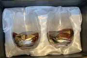 Cornet Barcelona Sagrada Stemless Hand Painted Wine Glasses 2-Piece Gift Set Box