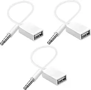 LBSC USB to AUX Adapter, 3 Pack 3.5mm Male to USB Female Adapter, Aux to USB to 3.5mm Jack Audio Jack Adapter for Playing Music with USB Drive in The car (White)