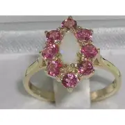 Solid 14k Yellow Gold Natural Opal & Pink Tourmaline Womens Cluster Ring