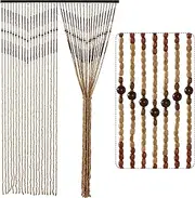 HYVAKUPPA 35.5" x 75" Boho Wood Bead Curtain for Doorways 40 Strands Door String Curtains Handmade Beaded Curtain Window Hanging Room Divider Wave Pattern for Home Decoration, Beige