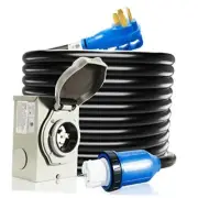 50 Amp Generator Cord and Power Inlet Box Generator 20FT Black+Blue 50 Amp