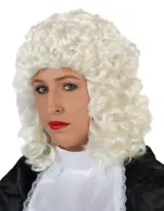 Adult Deluxe Barrister Judge Lawyer White Unisex Costume Wig Fancy Dress Party