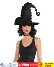 Deluxe Black Crinkle Witch Hat Wizard Adult Halloween Costume Accessory