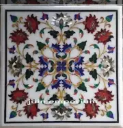 2' White Marble Coffee Table Top lapis Gemstone Inlay Work center Side Table