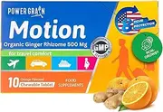 Power Grain Travel and Motion Sickness Tablets - 500mg Chewable Ginger Rhizome Tablets - Nausea and Vomiting Relief - Orange Flavor -10 Tablets
