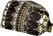 [FVQL] Scrub Caps Women, 2 Pieces Bouffant Caps with Sweatband, Floral Pattern Mandala