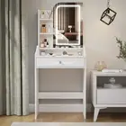 Vanity Makeup Desk Dressing Table White Dresser Desk with Mirror LED Light Strip