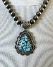 Happy Piasso Kingman Spiderweb Turquoise Pendant ~ Signed