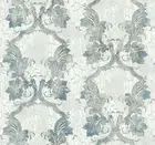Wallpaper Designer Blue Gray Acanthus Leaf Trellis on White Gray Blue Crackle