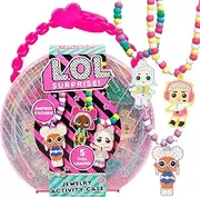 L.O.L. Surprise! Jewelry Activity Case by Horizon Group USA, Create Your Own LOL Surprise Jewelry, Includes 5 LOL Charms, 100+ Beads, Pre-Cut Cording, Reusable Case & Surprise Scratch Reveal Stickers