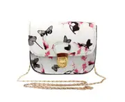 Womens Floral Pattern Shoulder Crossbody Bag With Chain-White