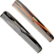 Kent 9T Double Tooth Dressing Table Comb, Tortoise Fine and Wide Tooth Coarse/Fine Dresser Comb for Hair, Beard, Mustache Styling, Grooming - For Men, Women, and Kids, Made in England