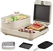 Sandwich Machine 1100W - Versatile Waffle Maker, Hot Pot, Frying Pan with Non-Stick Pan and Adjustable Knob Steamer - Dual Zone Cooking with Accessories for Household Parties for Household Dinner