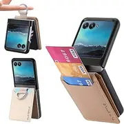 [YKNIUFLY] Case for Motorola Razr 40 Ultra, Leather Texture+PC Frame with Card Slots, Ring Buckle, Drop Resistant, Protective Case for Motorola Razr 40 Ultra.(Apricot)