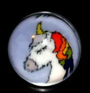 LIZZIE BECK GLASS MARBLE/.939"-RAINBOW UNICORN MILLEFIORI-GOLDENROD,BABY-BLUE,RD