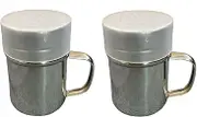 2Pcs Metal Salt Pepper Dredge Shakers, Stainless Steel Pepper Shaker Seasoning Jar with Handle, with Hole and Cover, Suitable for Pepper, Cinnamon and Coffee Spice Jars (Style 1, Small)
