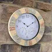 Outdoor Garden Wall Clock,14 Inch Waterproof Wall Clock with Thermometer and Hygrometer European Style Round Resin Garden Wall Clock Indoor Outdoor Decoration
