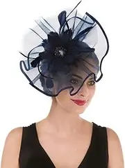 [Haojing] Fascinator Hat Feather Mesh Net Veil Party Hat Ascot Hats Flower Derby Hat with Clip and Hairband for Women…