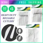 Heavy Duty Reusable Plastic Spoons Forks Knives White Cutlery Party Catering